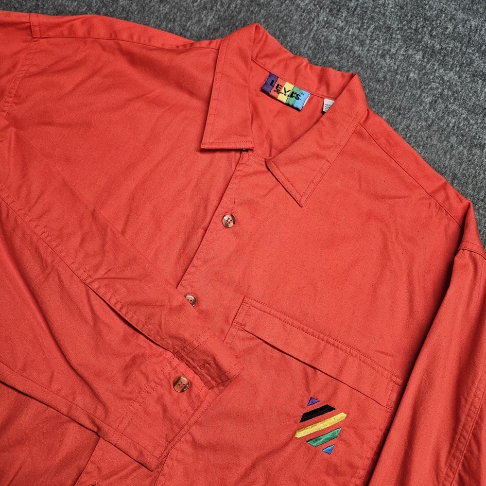 Vintage Levi's Men's M Red Button Up Shirt Long Sleeve Cotton Casual Rainbow
